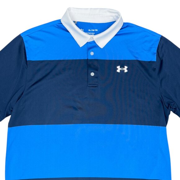 Men's UNDER ARMOUR The Playoff Polo Golf Blue Striped Loose Fit- Size XL - Picture 4 of 7